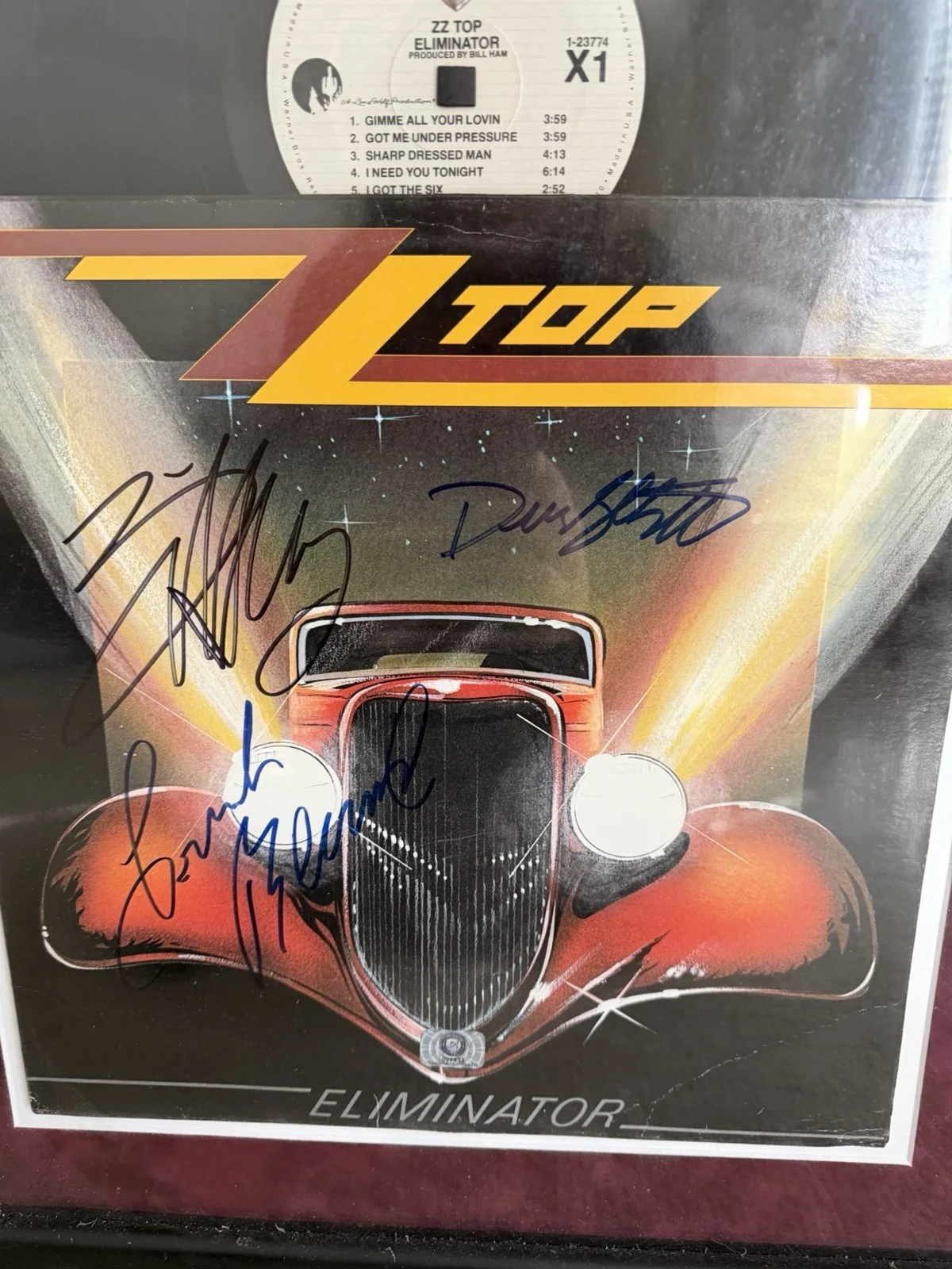 ZZ Top Eliminator Signed by Billy Gibbons, Dusty Hill, Frank Beard Framed, image 2