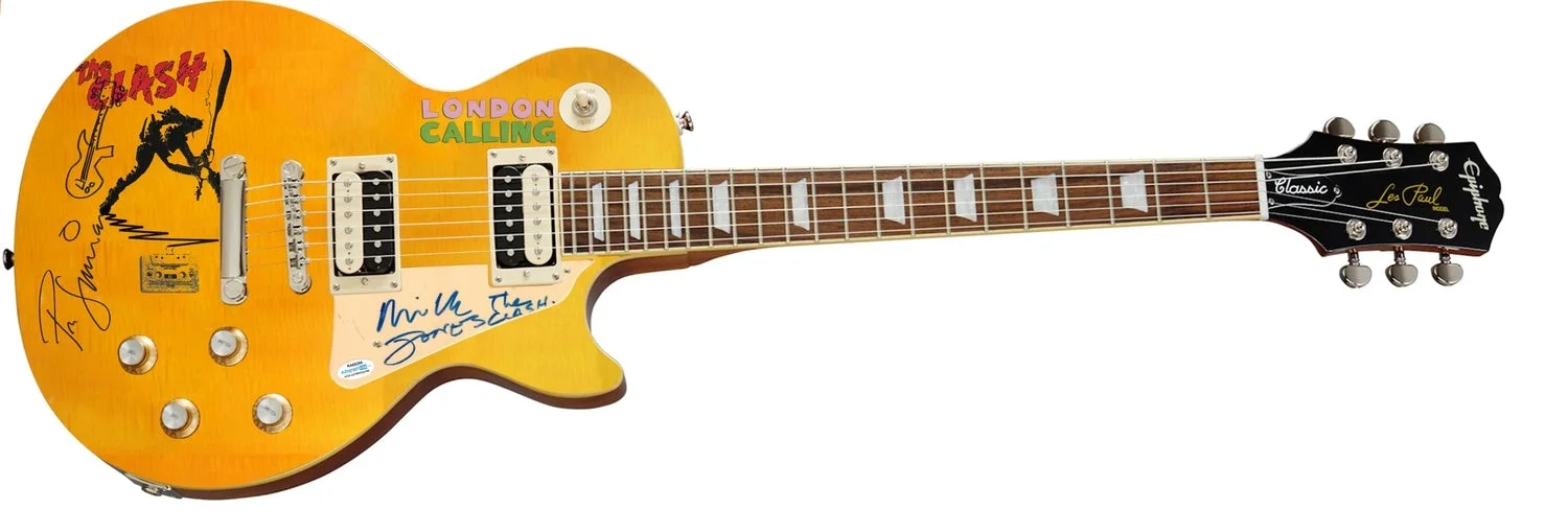 The Clash Signed w Sketch 1/1 Custom Graphics Les Paul 100 Guitar ACOA, image 2