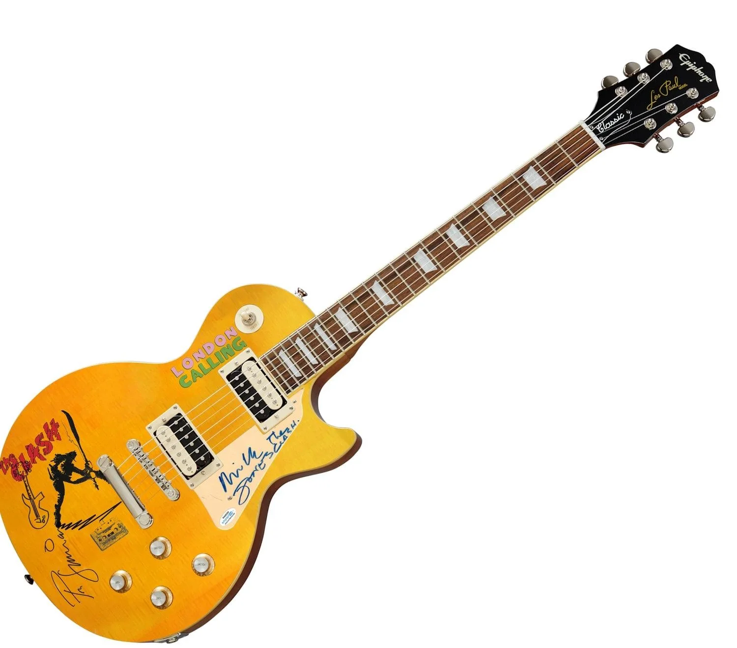 The Clash Signed w Sketch 1/1 Custom Graphics Les Paul 100 Guitar ACOA, image 3