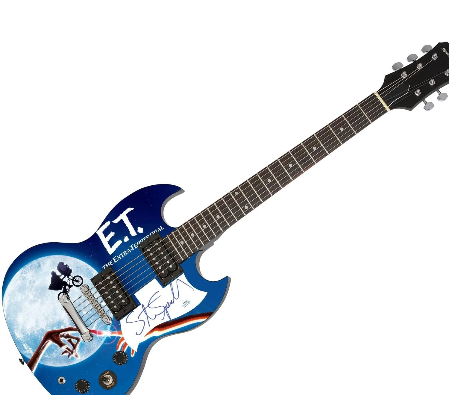 Steven Spielberg Signed Custom Graphics E.T. Poster Photo Guitar, изображение 3