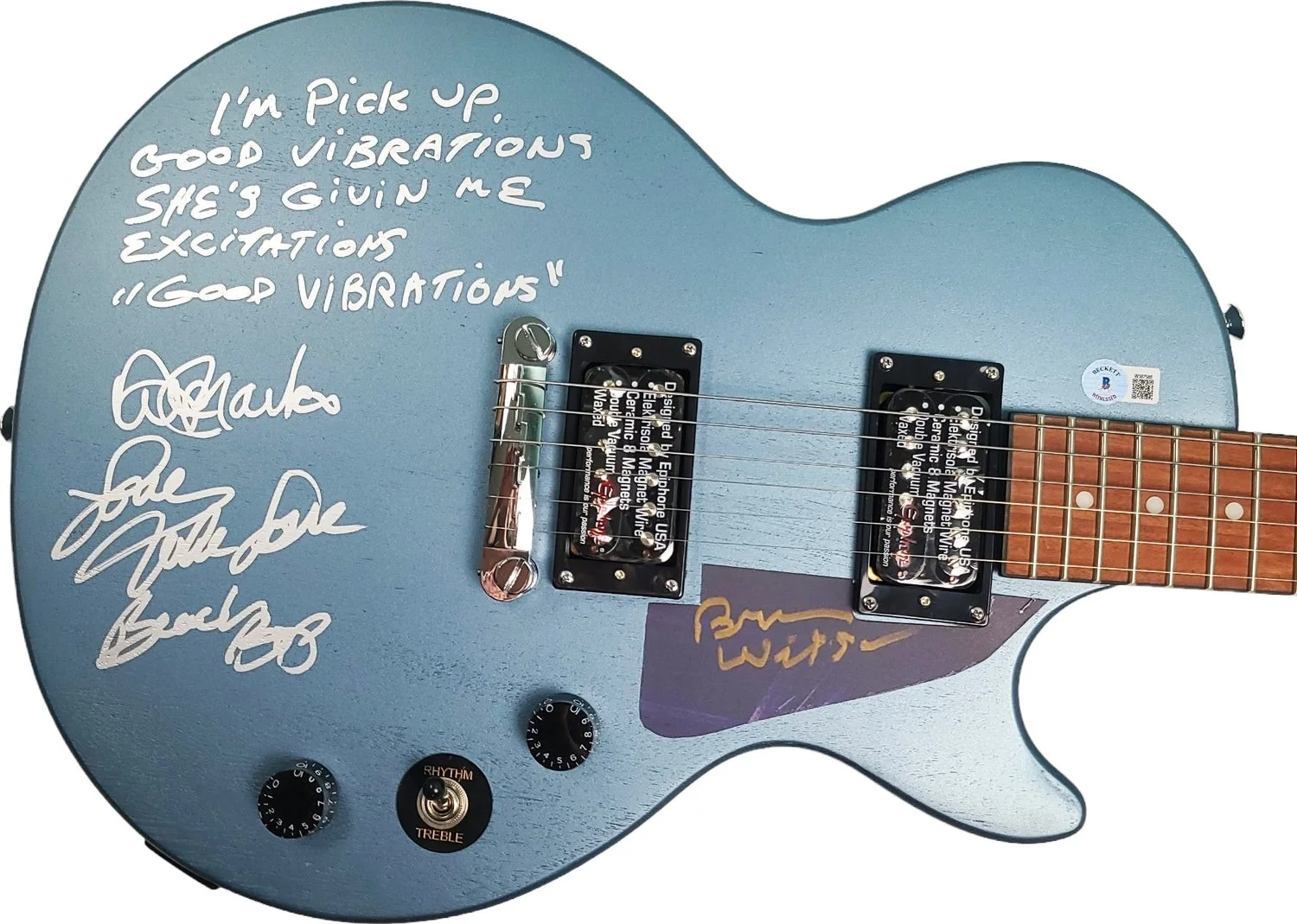 The Beach Boys Autographed Epiphone Guitar w Good Vibrations Lyrics Exact Proof, изображение 2
