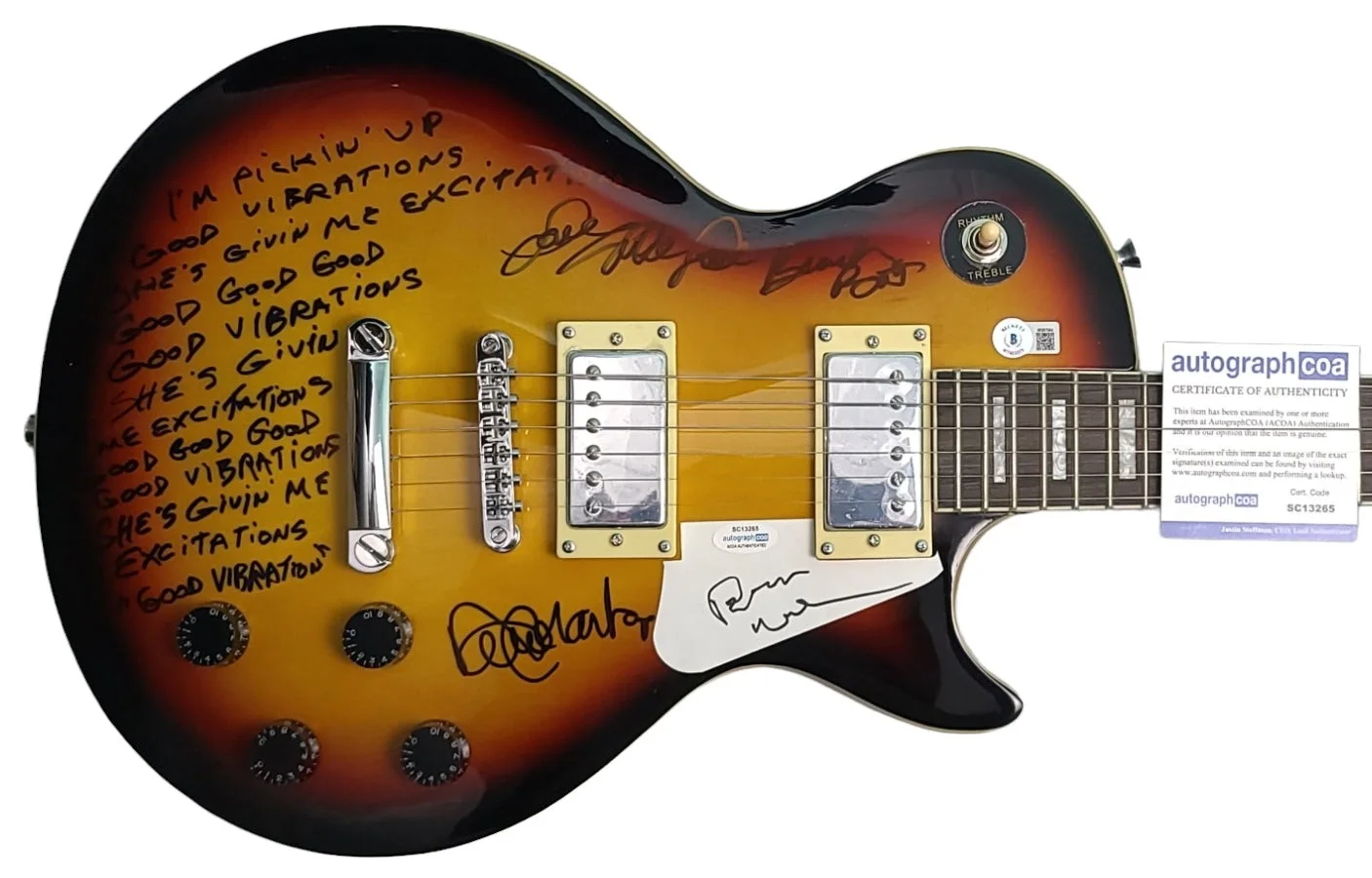 The Beach Boys Signed Guitar w Good Vibrations Lyrics Exact Proof ACOA BAS, image 2