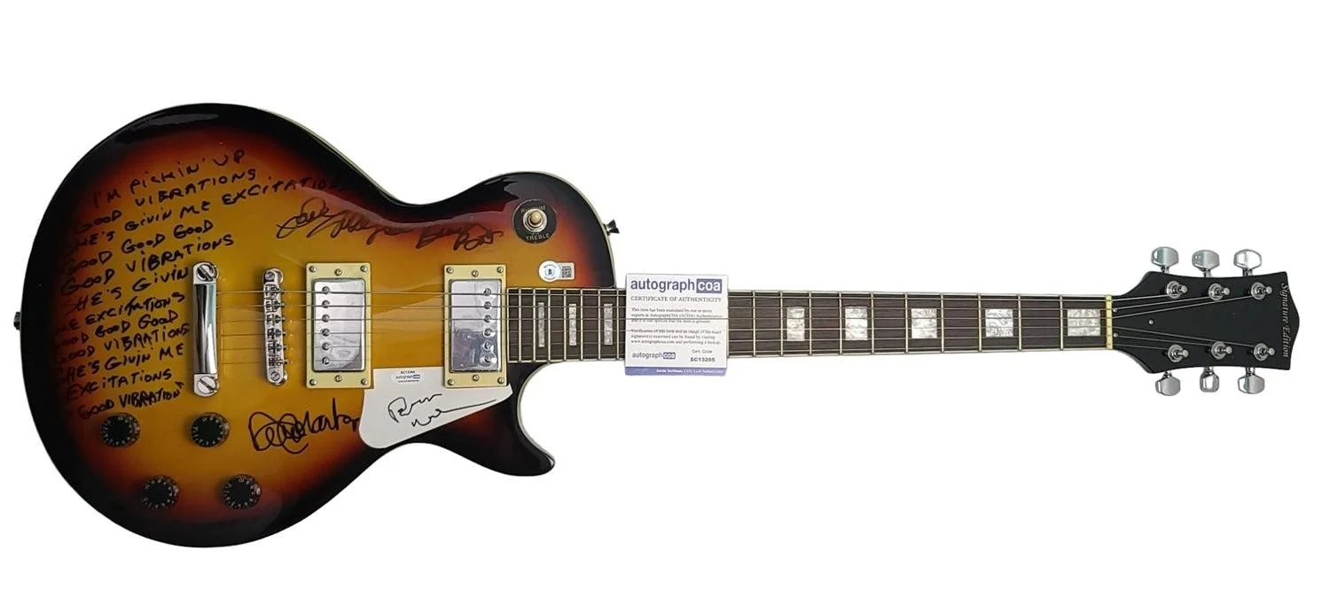 The Beach Boys Signed Guitar w Good Vibrations Lyrics Exact Proof ACOA BAS, image 5