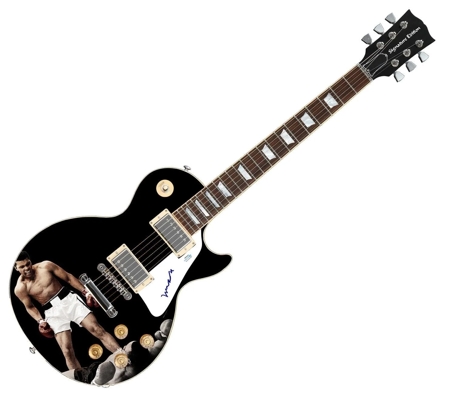 Muhammad Ali Signed Custom Graphics 1/1 Photo Guitar ACOA, image 3