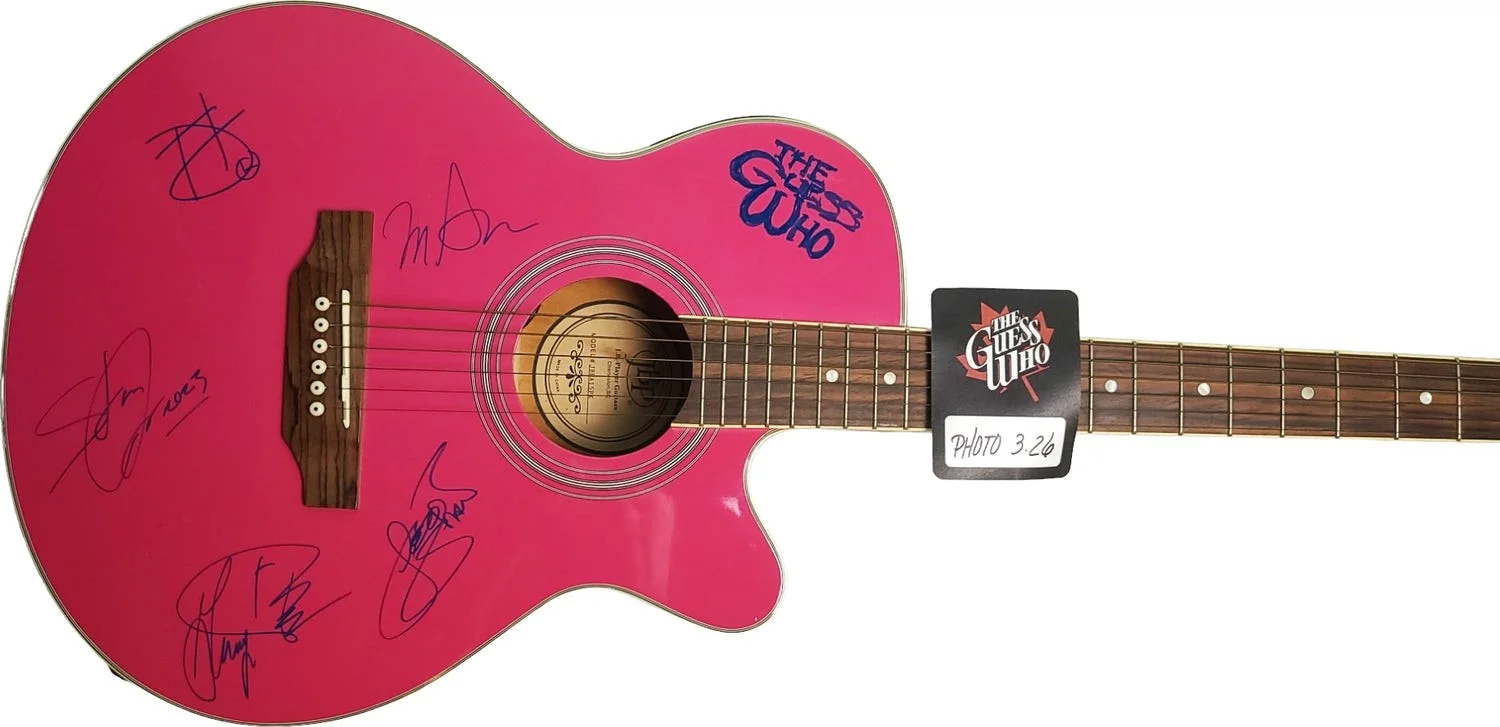 The Guess Who Signed JBP Pink Acoustic Guitar w Backstage Pass, image 2