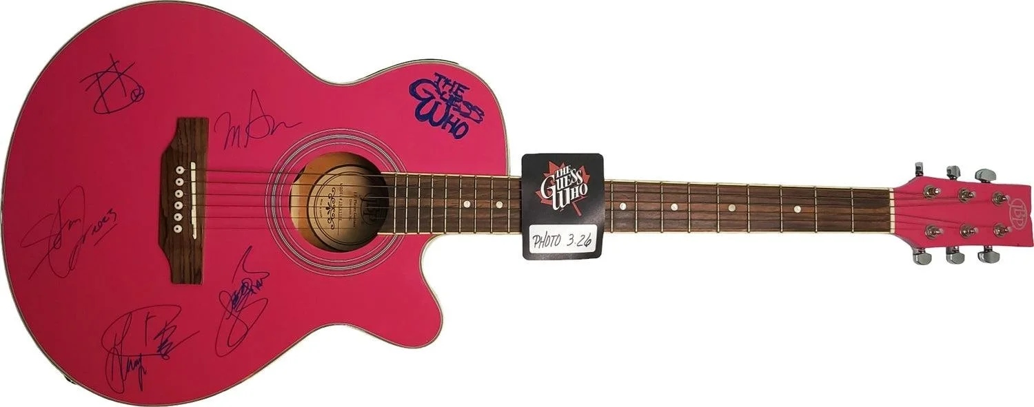 The Guess Who Signed JBP Pink Acoustic Guitar w Backstage Pass, image 3
