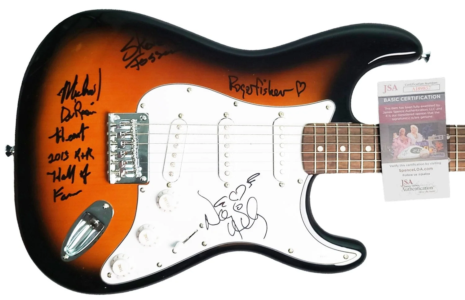 Heart Signed Autographed Fender Guitar Exact Proof R&R HOF JSA, изображение 2