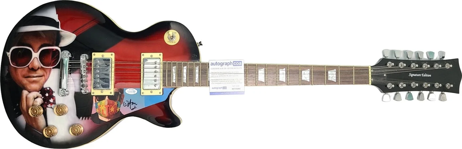 Elton John Signed Hand Painted 12-String Airbrushed Art 1/1 Guitar ACOA, image 2