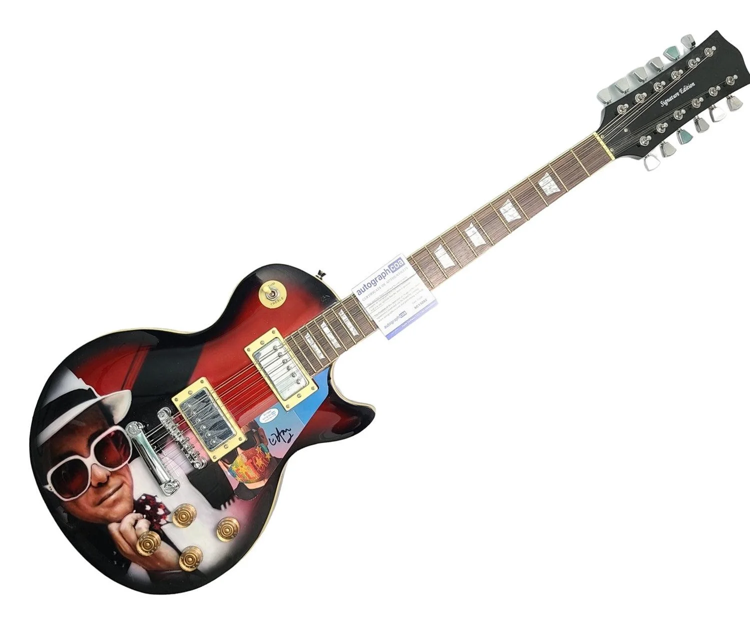 Elton John Signed Hand Painted 12-String Airbrushed Art 1/1 Guitar ACOA, image 3