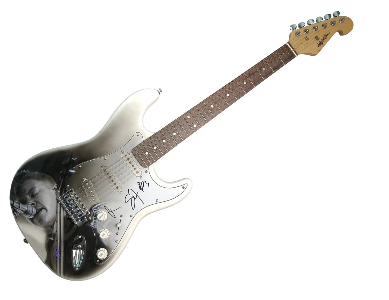 Interpol Paul Banks Sam Fogarino Daniel Kessler Signed Airbrushed Guitar, image 3