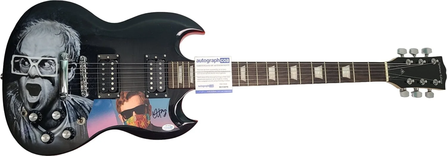 Elton John Signed Hand Painted Airbrushed Art 1/1 Guitar ACOA, image 2