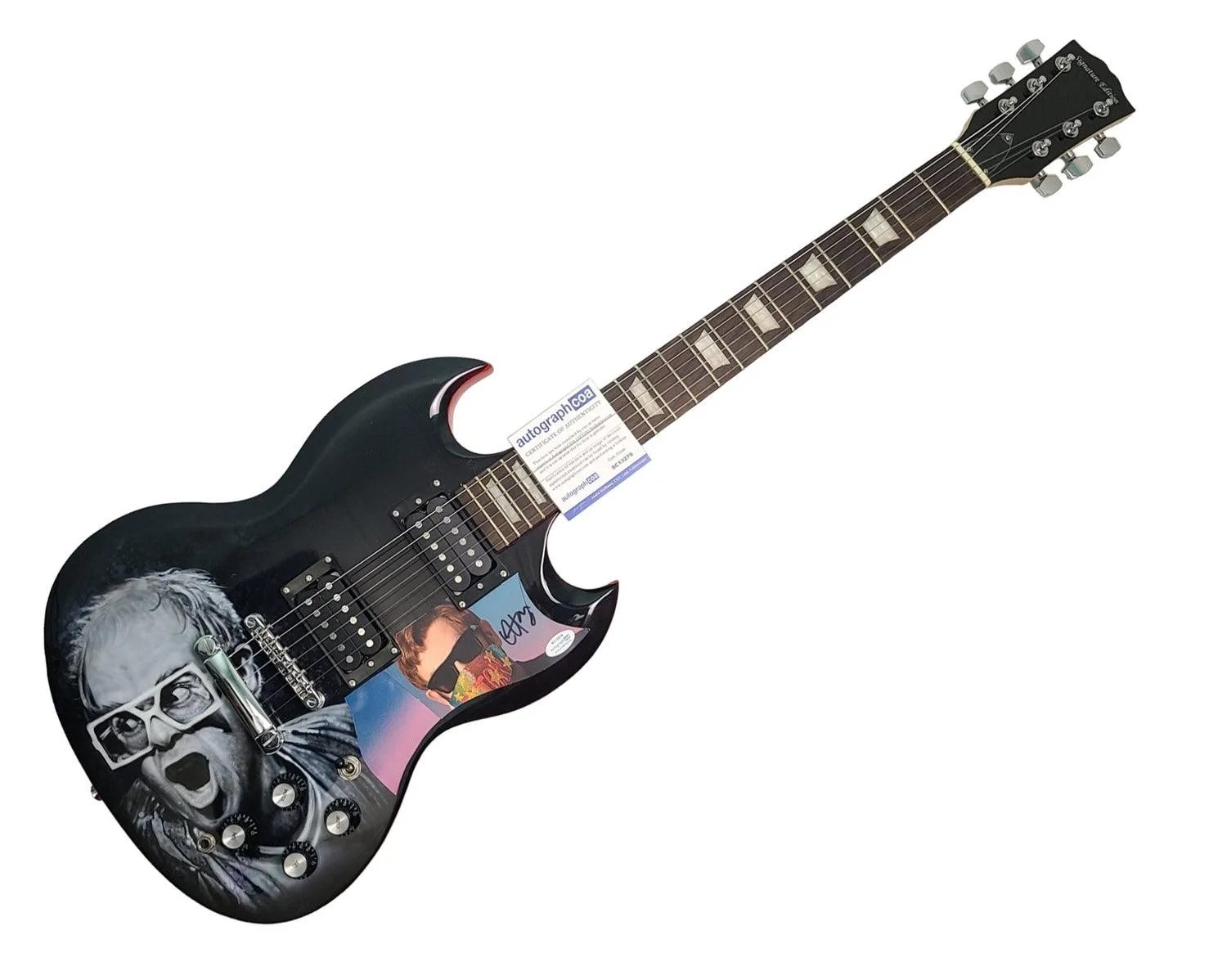 Elton John Signed Hand Painted Airbrushed Art 1/1 Guitar ACOA, image 3