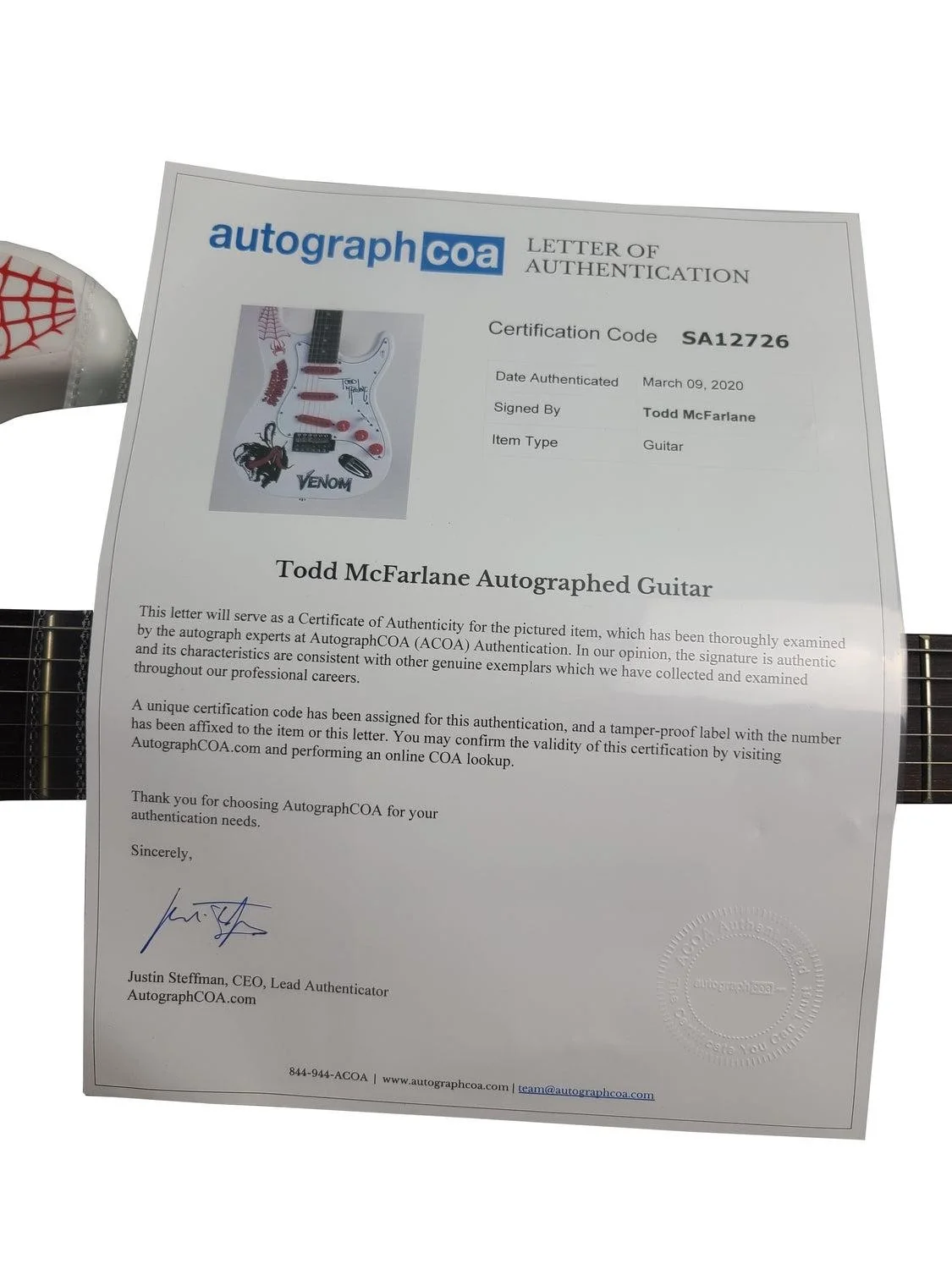 Todd McFarlane Signed Autographed Venom Graphics Guitar ACOA, image 4