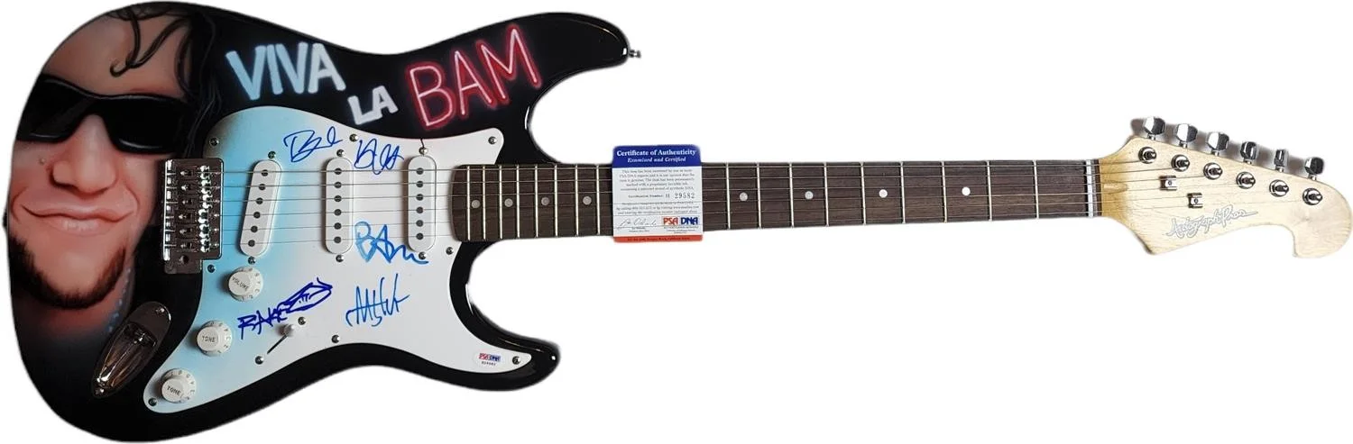 Viva La Bam Cast Bam Margera Signed Autographed Hand Airbrushed Painting Guitar, image 2