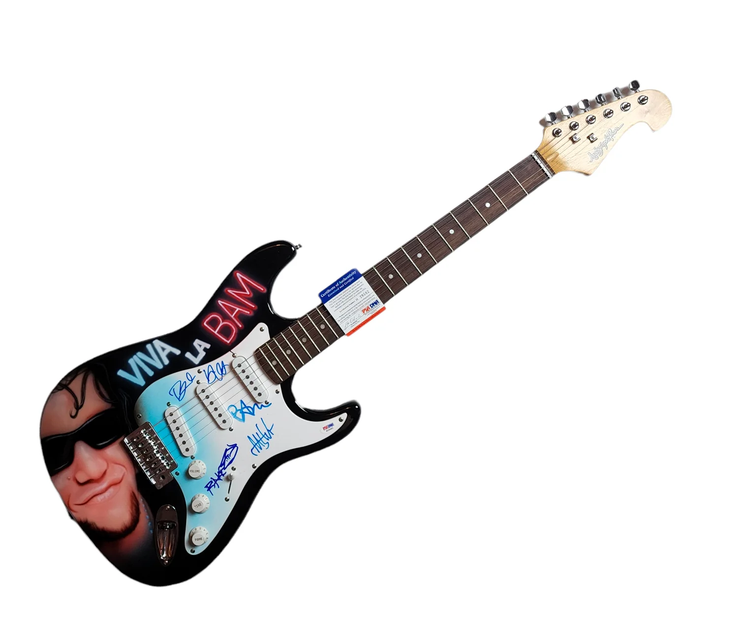 Viva La Bam Cast Bam Margera Signed Autographed Hand Airbrushed Painting Guitar, image 3