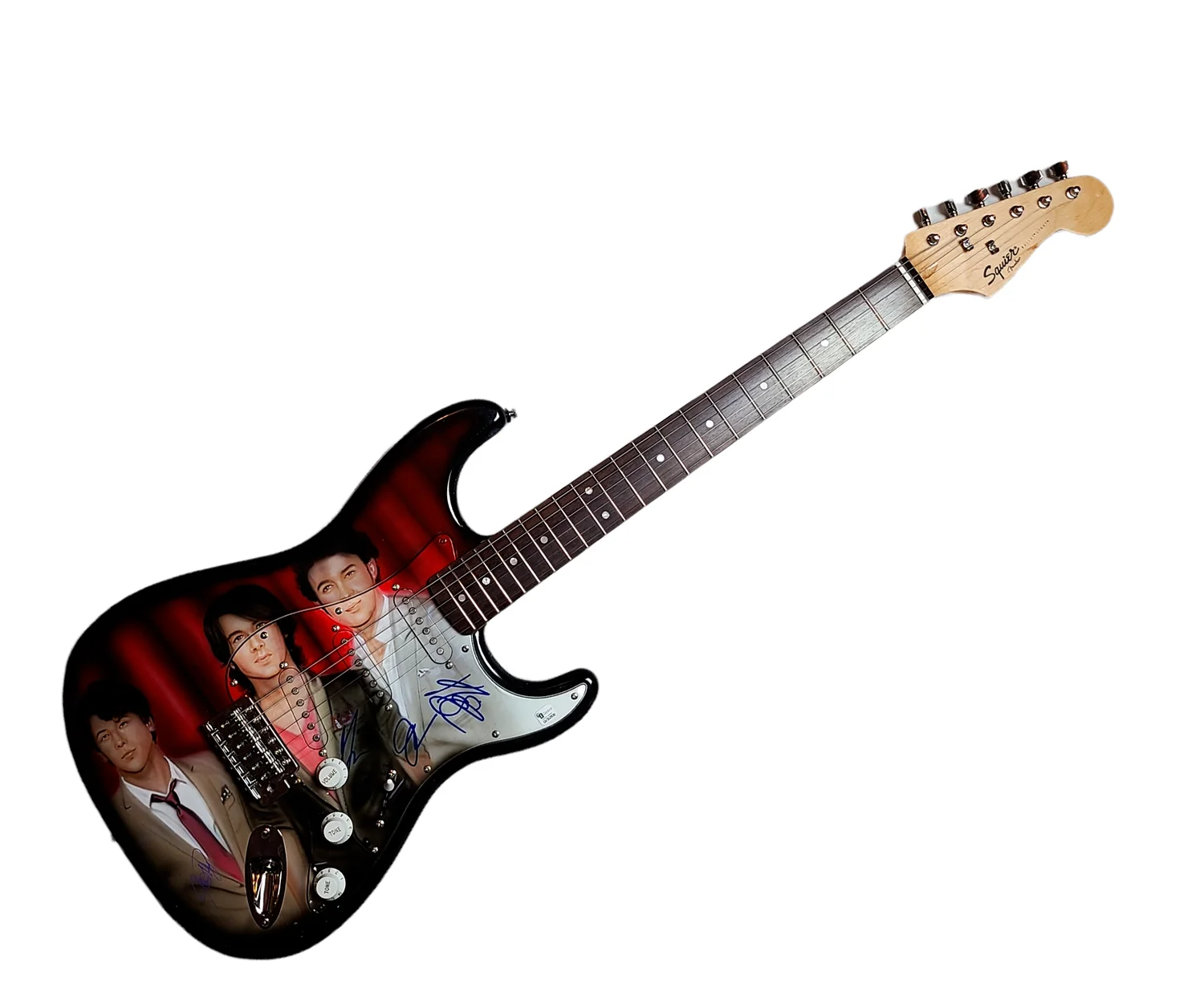 The Jonas Brothers Signed Hand Airbrushed Painting Fender Guitar, изображение 3