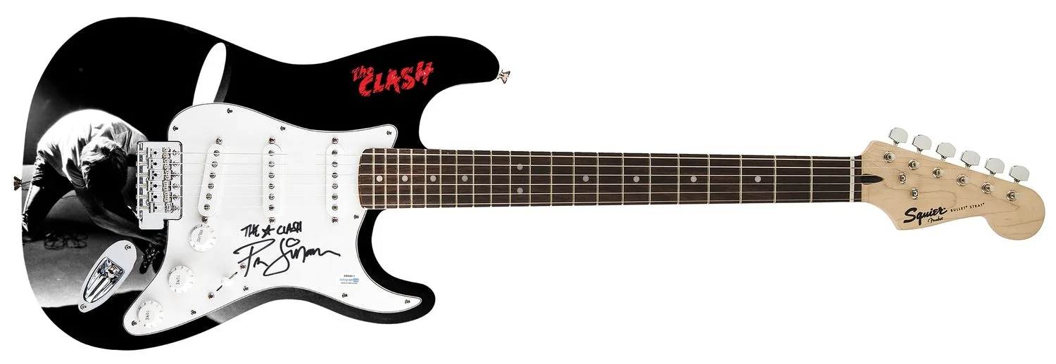 The Clash Paul Simonon Signed Fender 1/1 Custom Graphics Photo Guitar ACOA, image 2