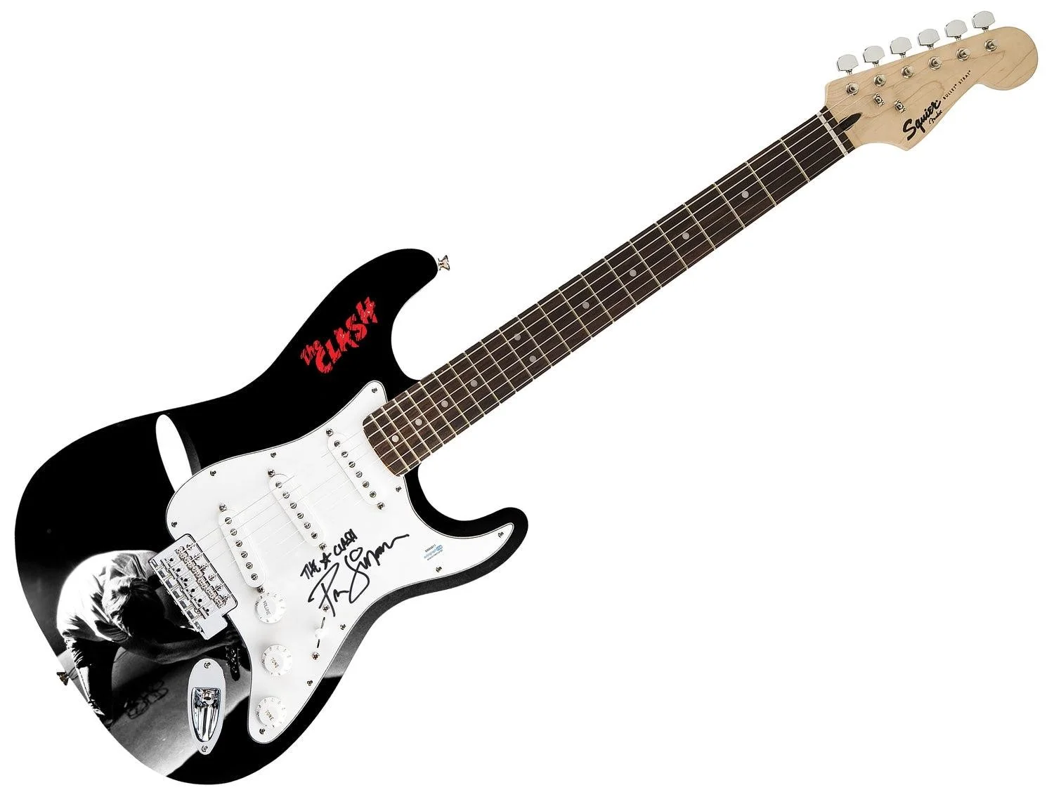 The Clash Paul Simonon Signed Fender 1/1 Custom Graphics Photo Guitar ACOA, image 3