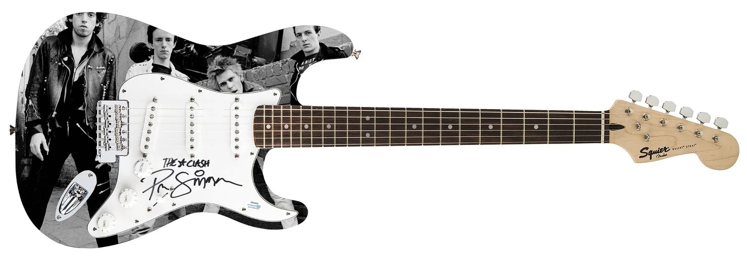 The Clash Paul Simonon Signed 1/1 Custom Graphics Photo Guitar ACOA, image 2