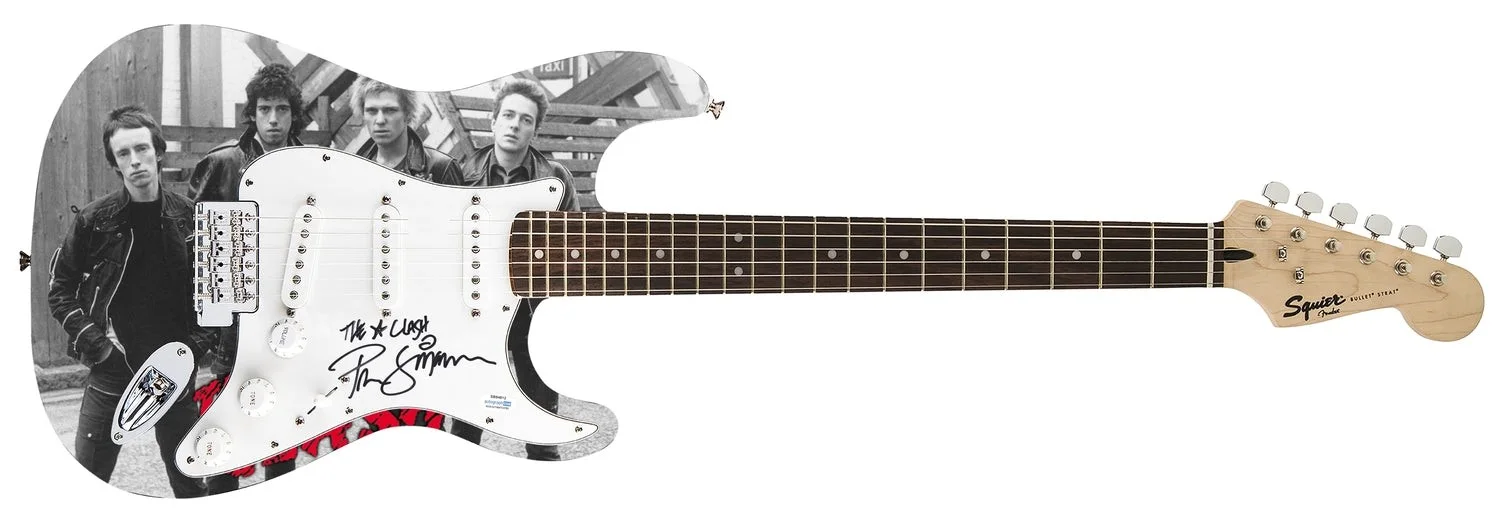 The Clash Paul Simonon Signed Fender 1/1 Custom Graphics Photo Guitar ACOA, image 2