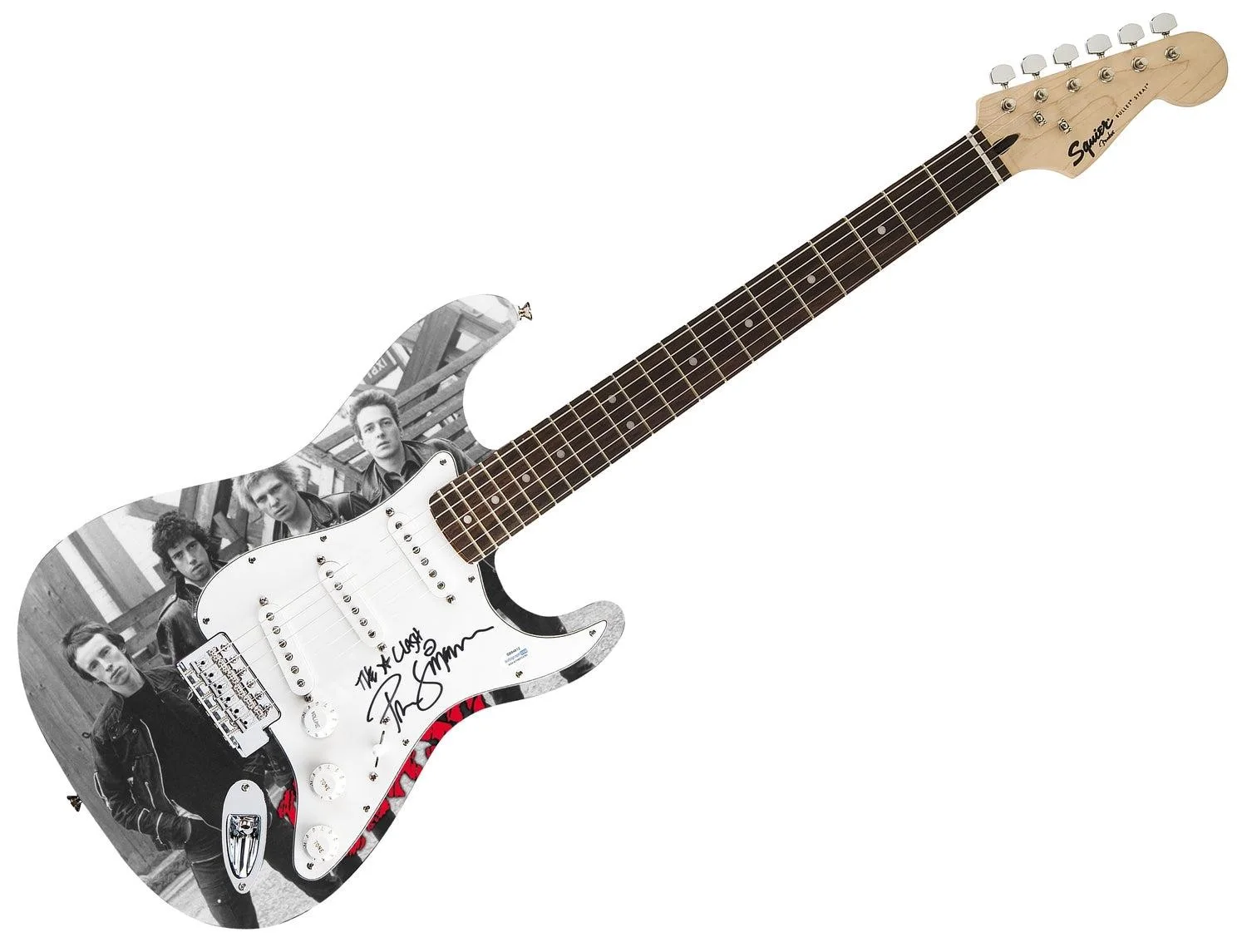 The Clash Paul Simonon Signed Fender 1/1 Custom Graphics Photo Guitar ACOA, image 3