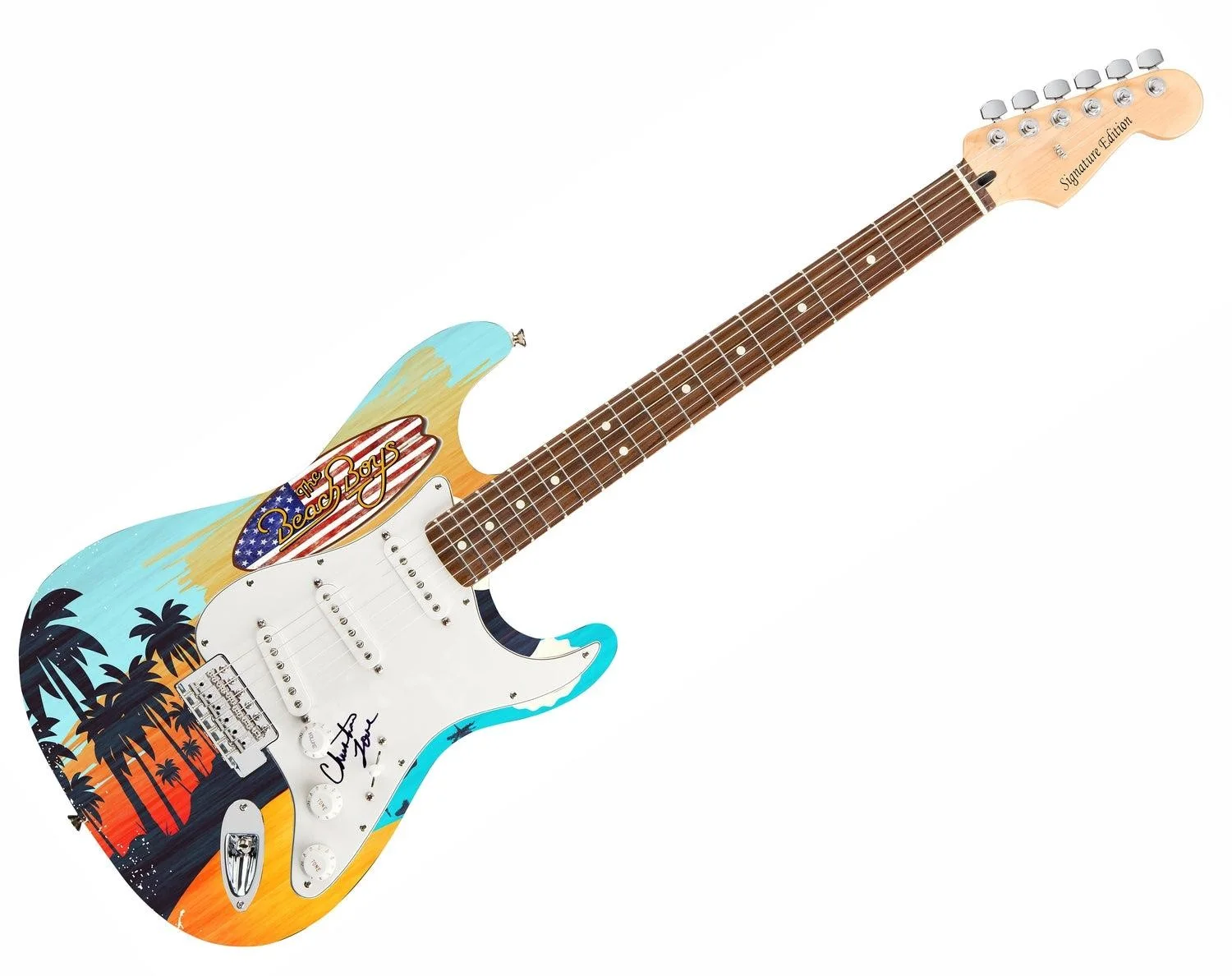 The Beach Boys Christian Love Signed Custom Graphics Photo Guitar, изображение 3