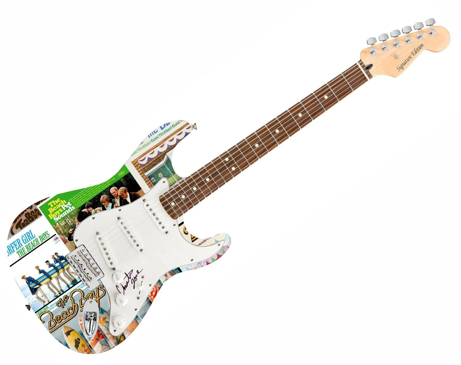 The Beach Boys Christian Love Signed Custom Graphics Photo Guitar, изображение 3