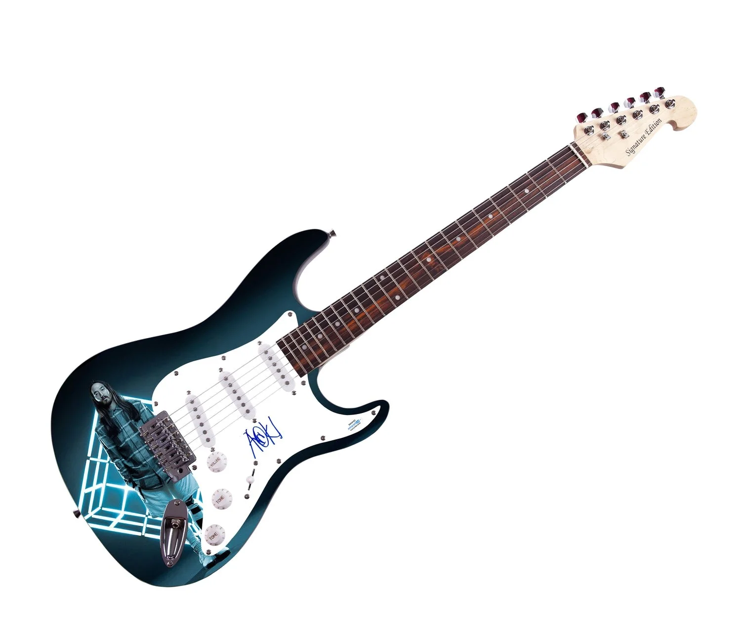 Steve Aoki Signed Autographed Graphics Photo Guitar ACOA, image 2