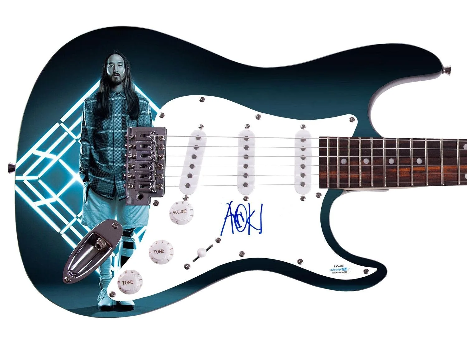 Steve Aoki Signed Autographed Graphics Photo Guitar ACOA, image 3