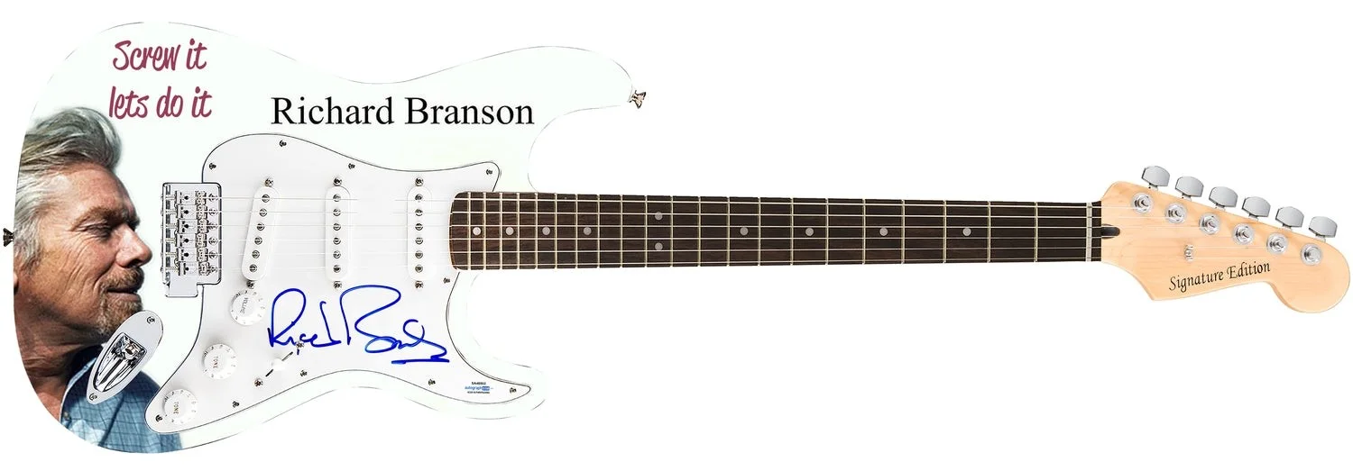 Richard Branson Signed Autographed 1/1 Custom Graphics Photo Guitar, image 2