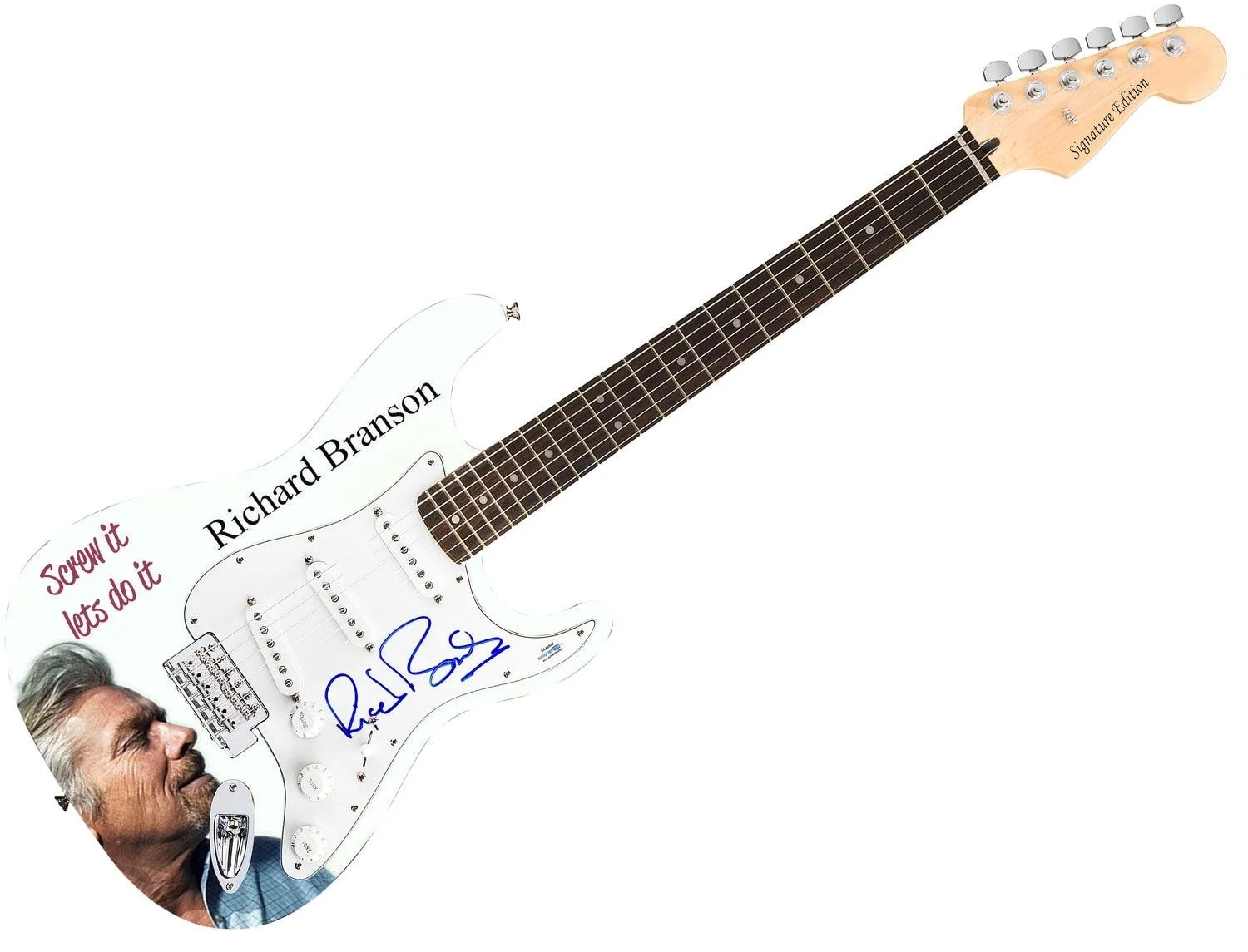 Richard Branson Signed Autographed 1/1 Custom Graphics Photo Guitar, image 3