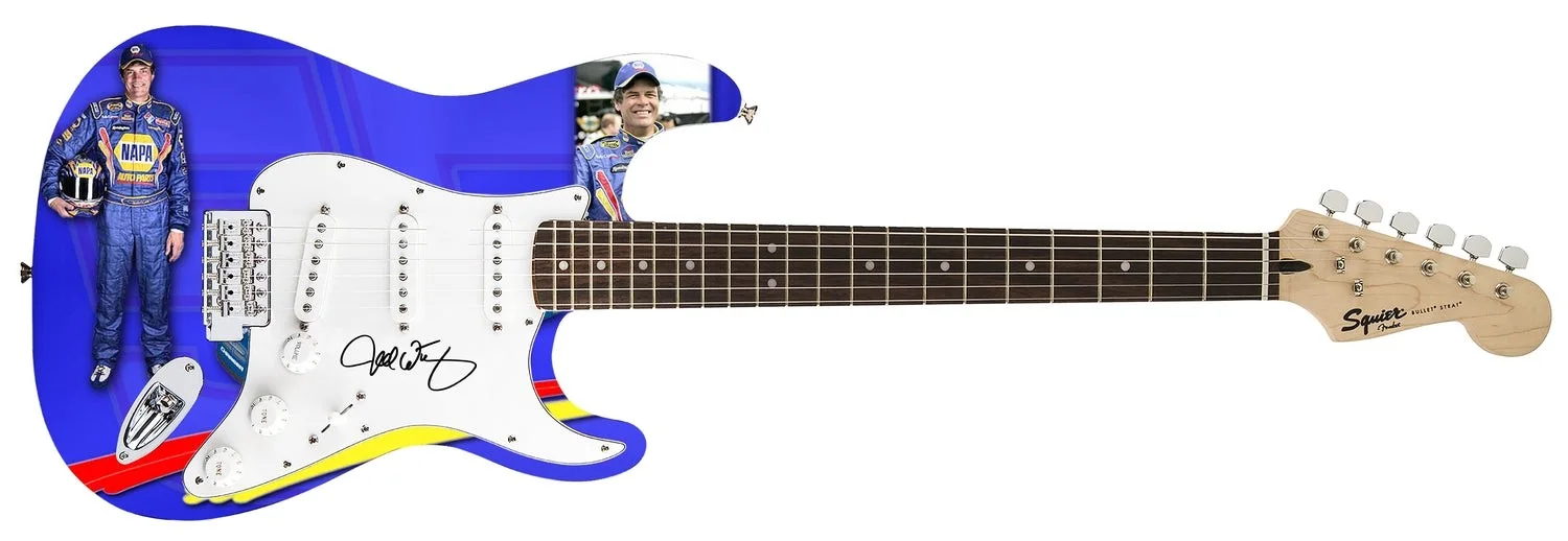 Michael Waltrip Signed Fender Custom 1/1 Graphics Photo Guitar, image 2