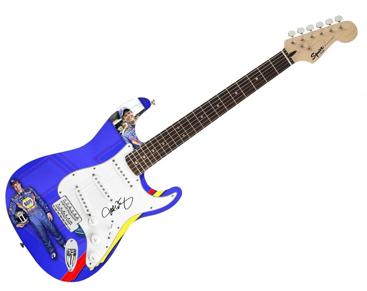 Michael Waltrip Signed Fender Custom 1/1 Graphics Photo Guitar, image 3