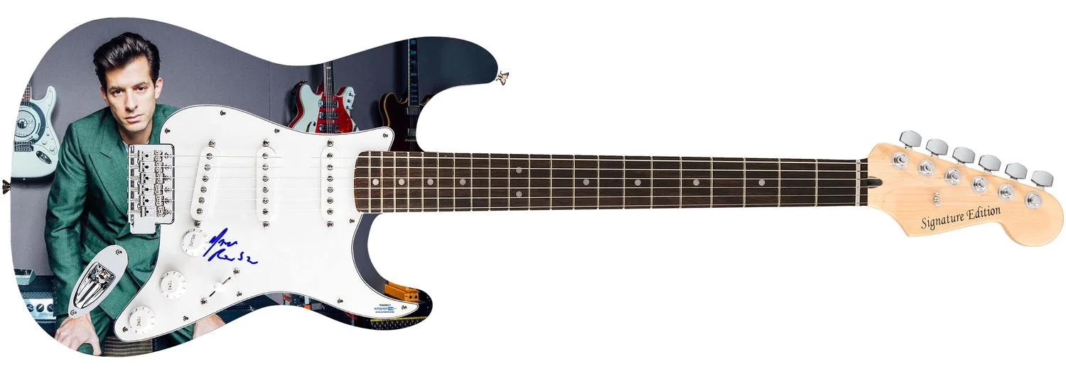 Mark Ronson English DJ Autographed 1/1 Custom Graphics Photo Guitar ACOA, image 2