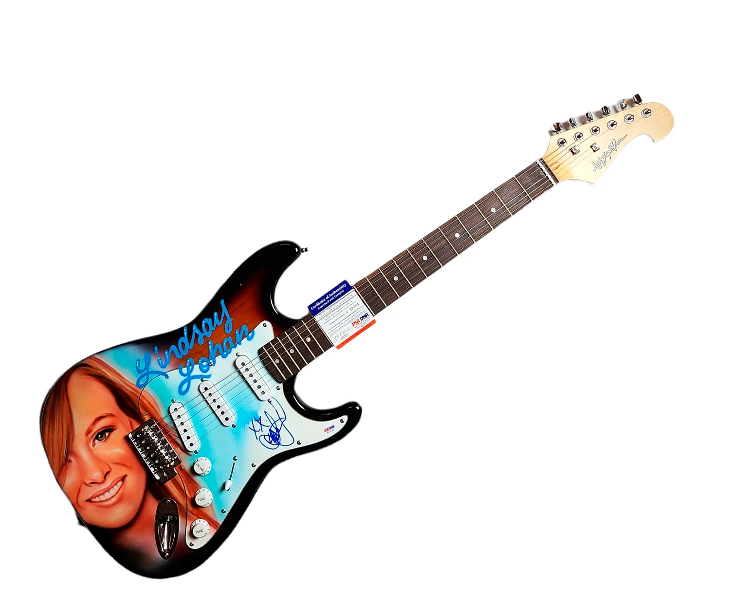 Lindsay Lohan Signed Autographed Hand Airbrushed Painting Guitar PSA, изображение 3