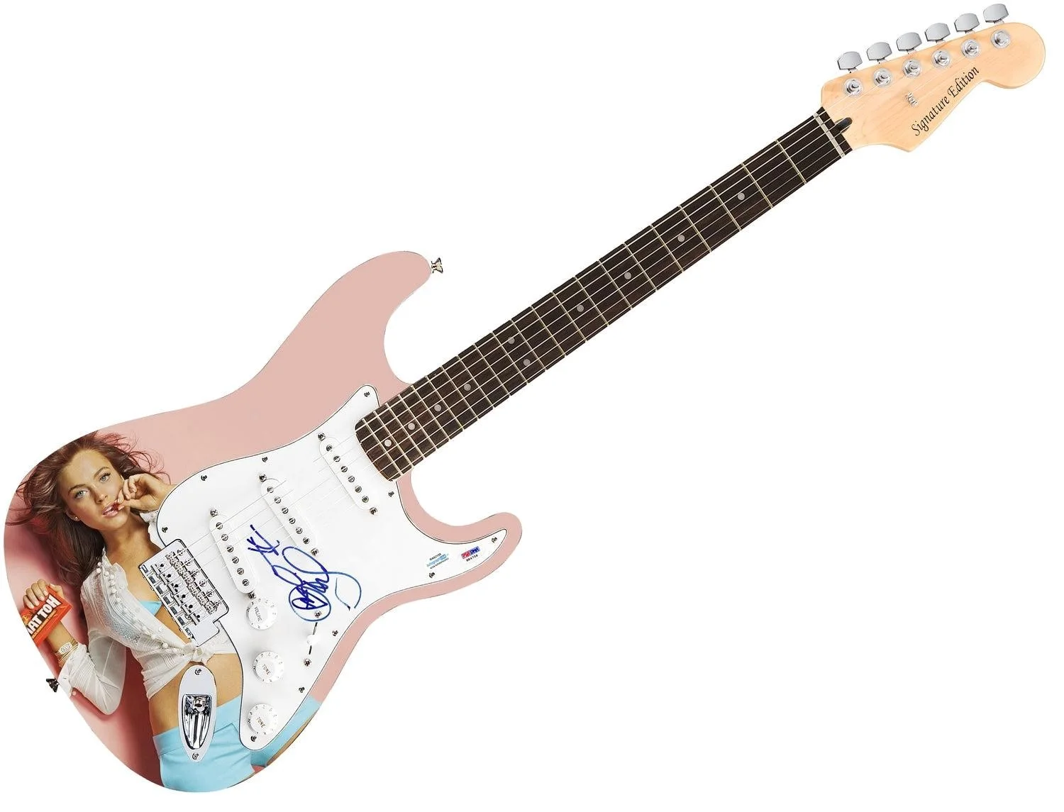 Lindsay Lohan Signed Autographed 1/1 Custom Graphics Photo Guitar PSA, image 3