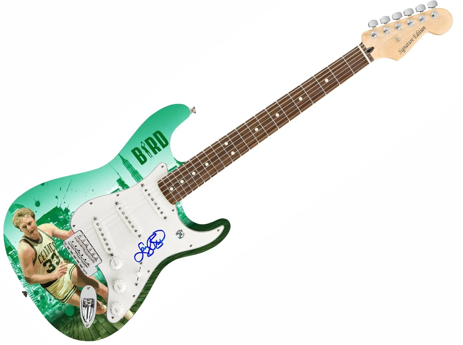 Larry Bird Signed 1/1 Boston Celtics HOF Graphics Guitar Bird Holo, image 2