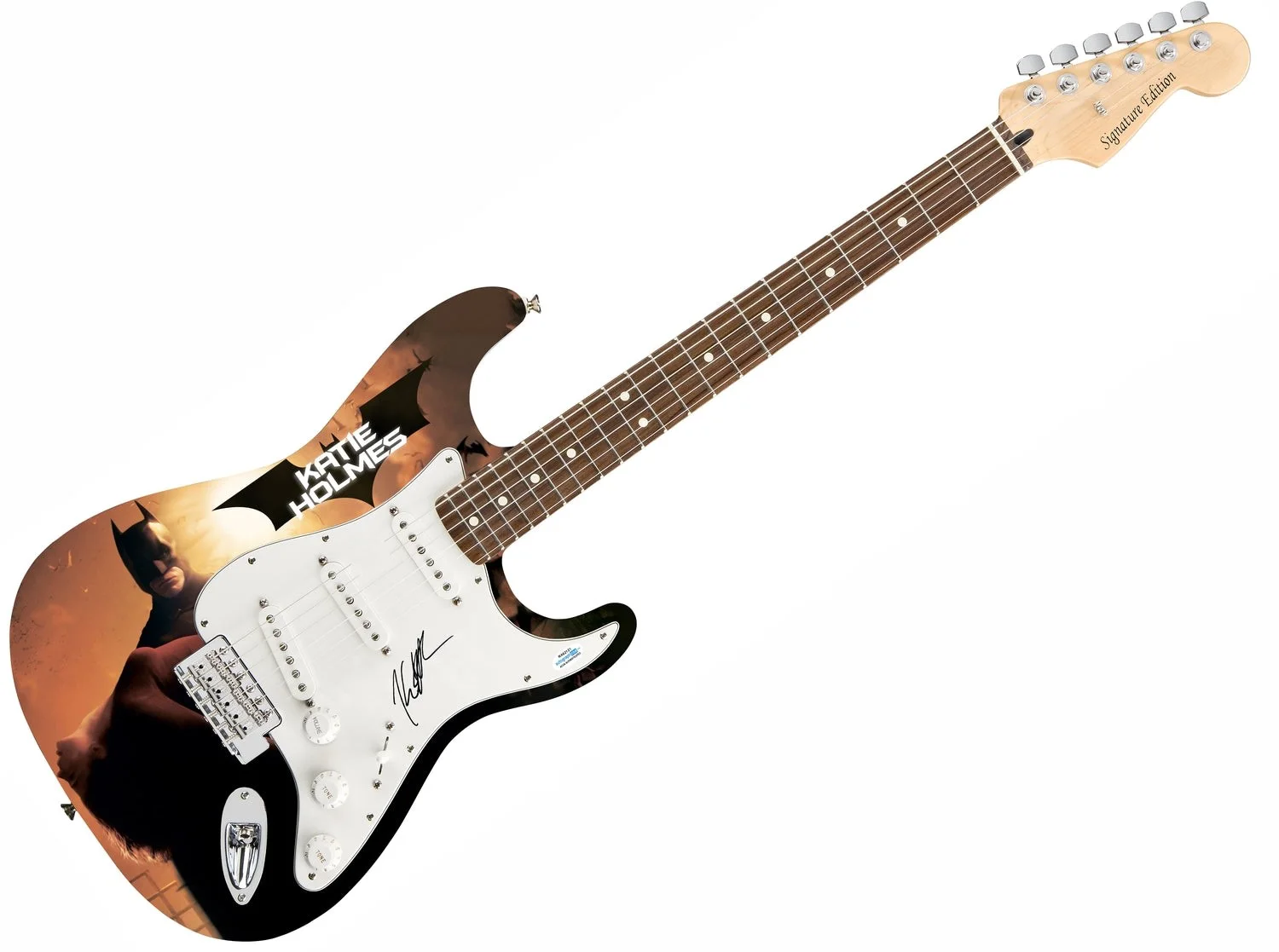 Katie Holmes Signed Batman Begins 1/1 Custom Graphics Photo Guitar ACOA, изображение 2