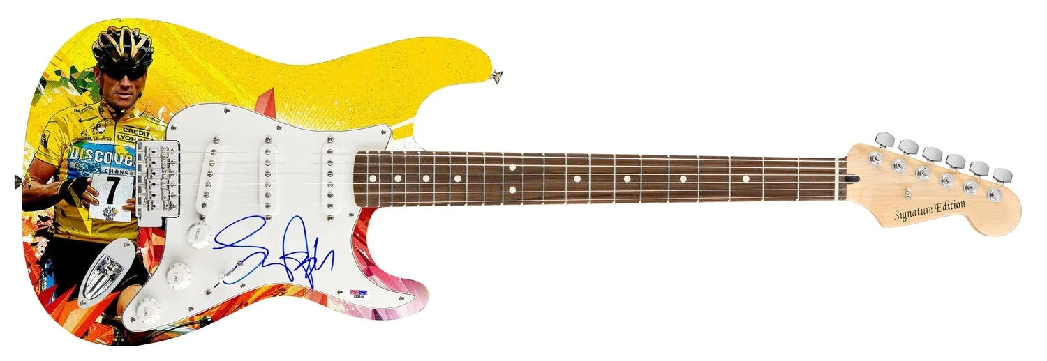 Lance Armstrong Tour De France Signed 1/1 Custom Graphics Guitar PSA, изображение 2