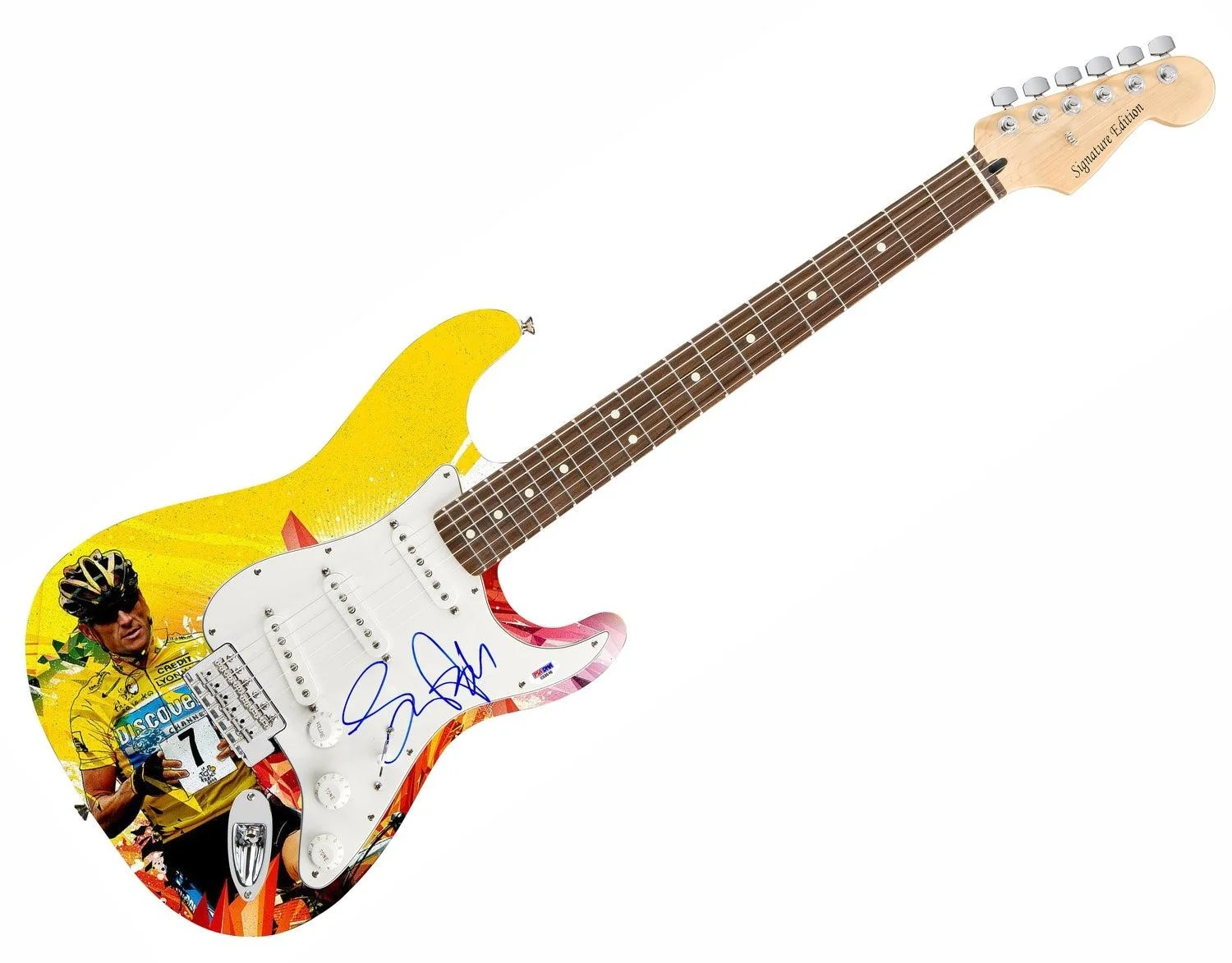 Lance Armstrong Tour De France Signed 1/1 Custom Graphics Guitar PSA, изображение 3