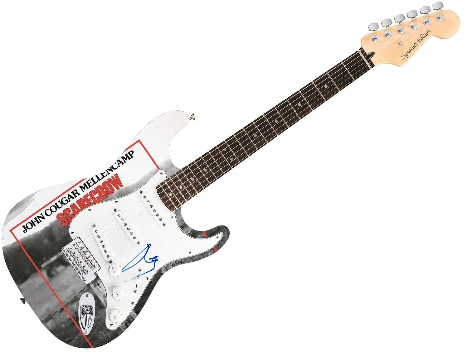 John Cougar Mellencamp Autographed Scarecrow Album Lp Graphics Guitar, image 3