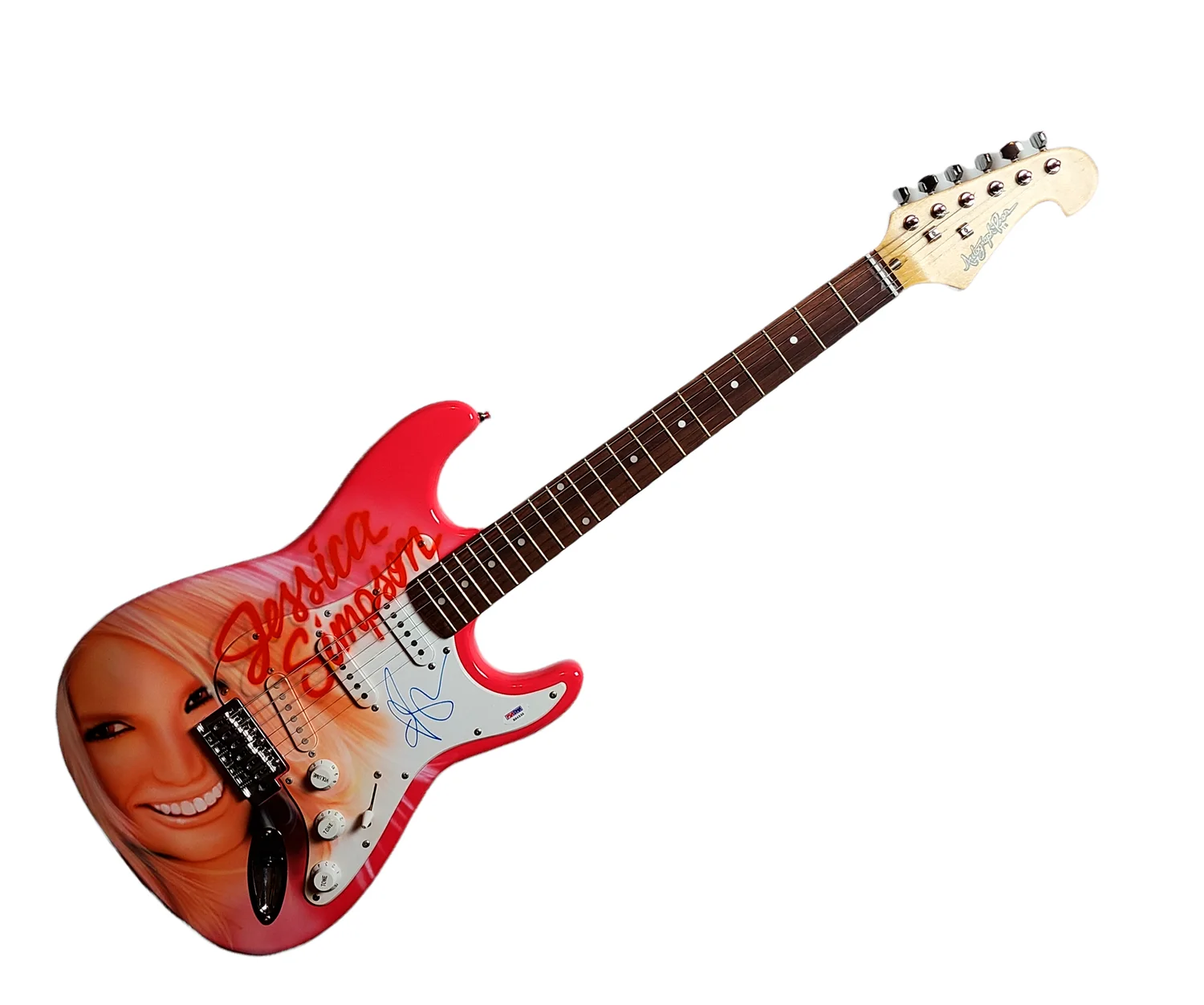 Jessica Simpson Signed Airbrushed Painting Guitar UACC AFTAL RACC TS PSA, изображение 3