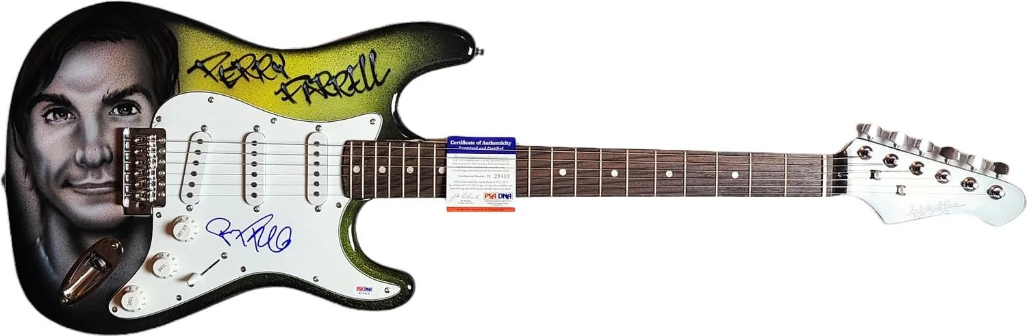 Jane's Addiction Perry Farrell Signed Hand Airbrushed Painting Guitar PSA, image 2