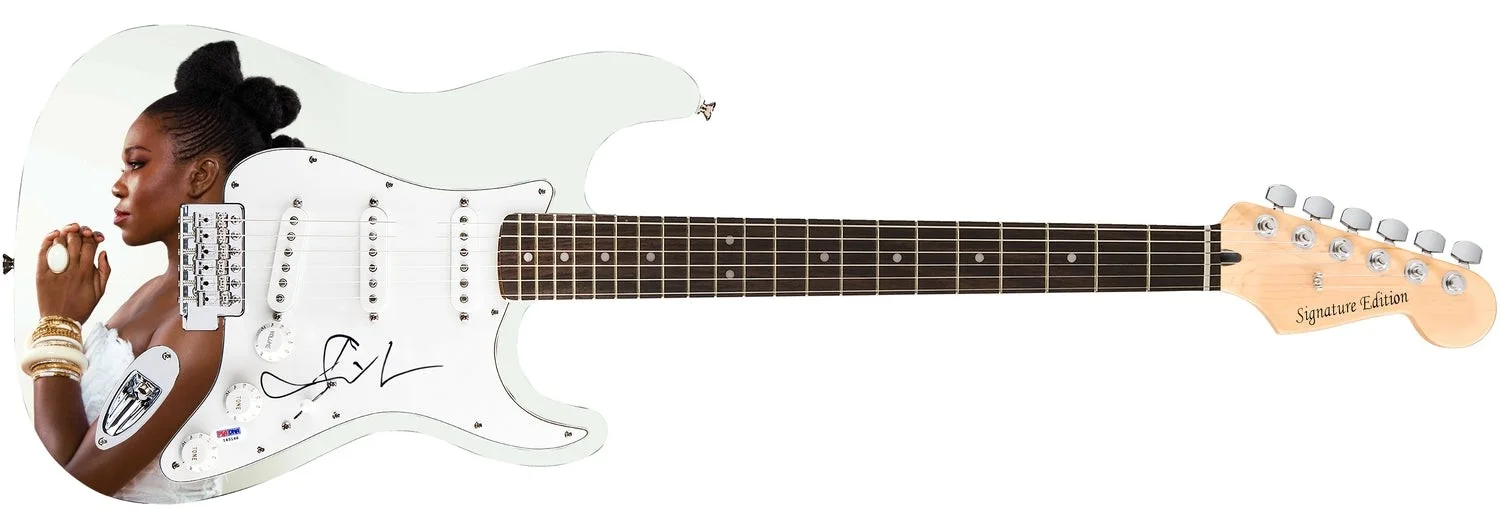 India Arie Signed Autographed 1/1 Custom Graphics Photo Guitar PSA, image 2