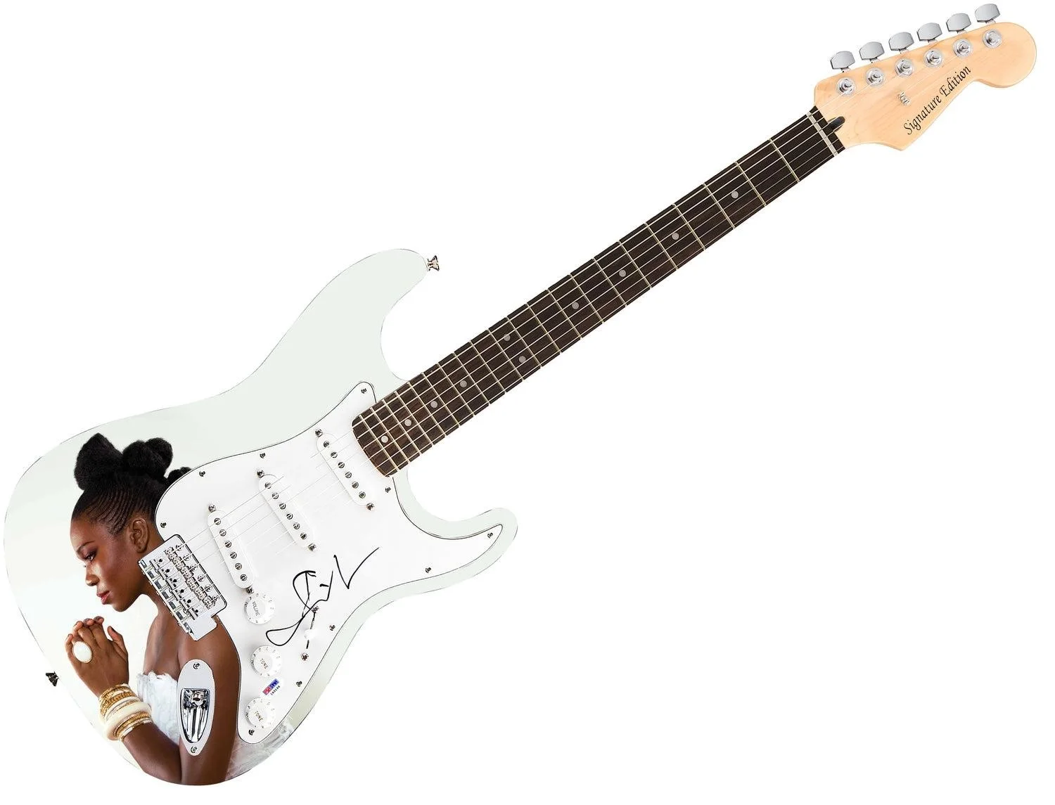 India Arie Signed Autographed 1/1 Custom Graphics Photo Guitar PSA, image 3