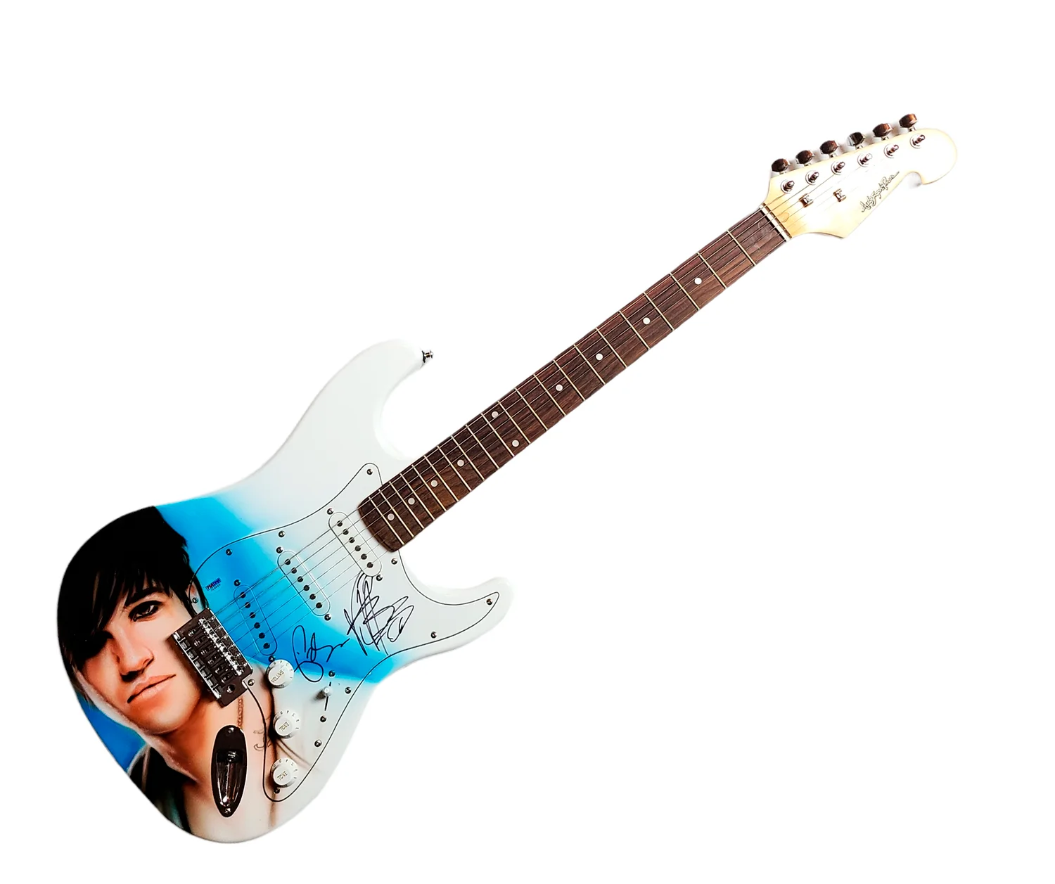 Fall Out Boy Pete Wentz Plus Autographed Hand Airbrushed Guitar UACC AFTAL RACC, image 3