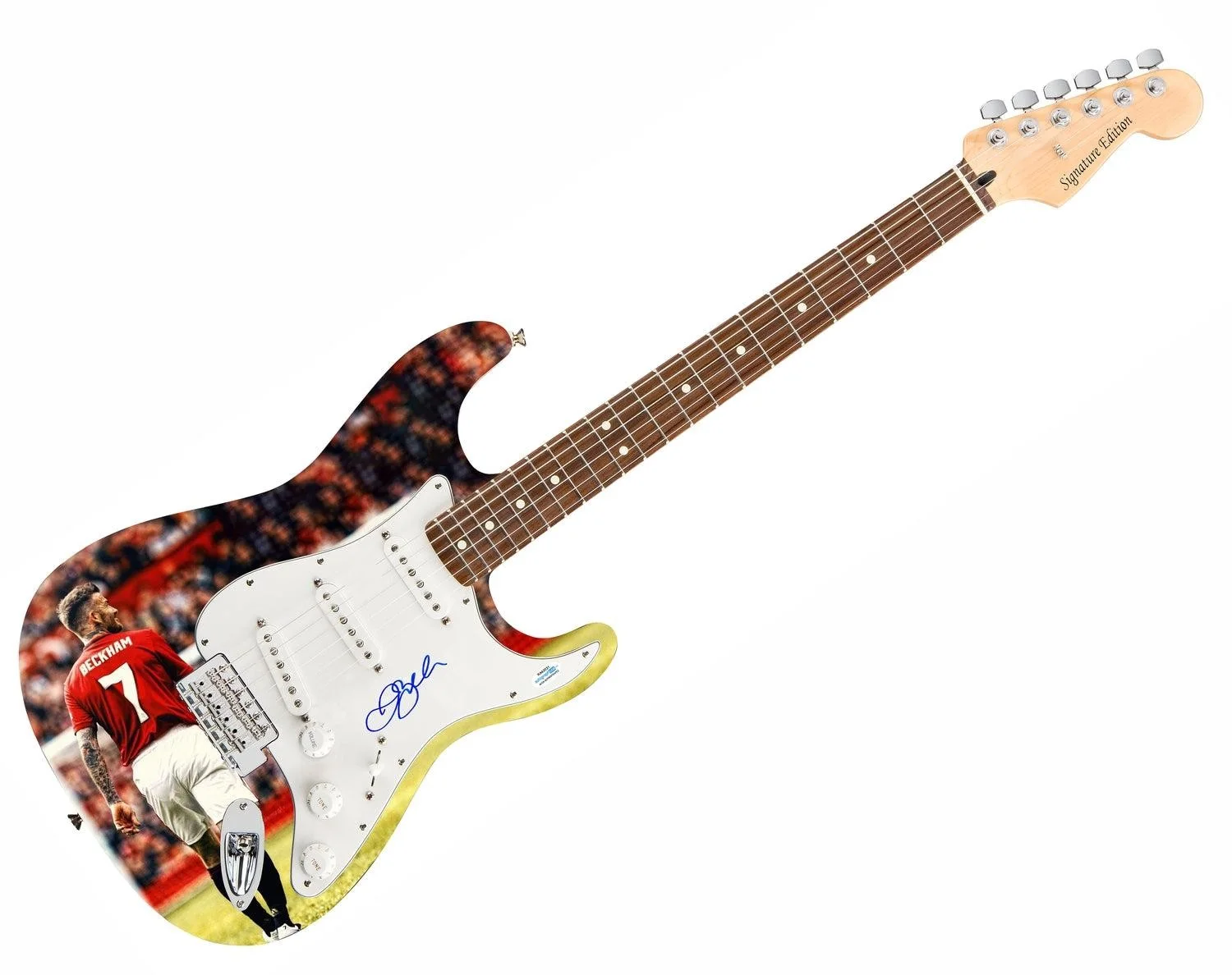 David Beckham Signed Custom Graphics Photo 1/1 Guitar ACOA, image 3