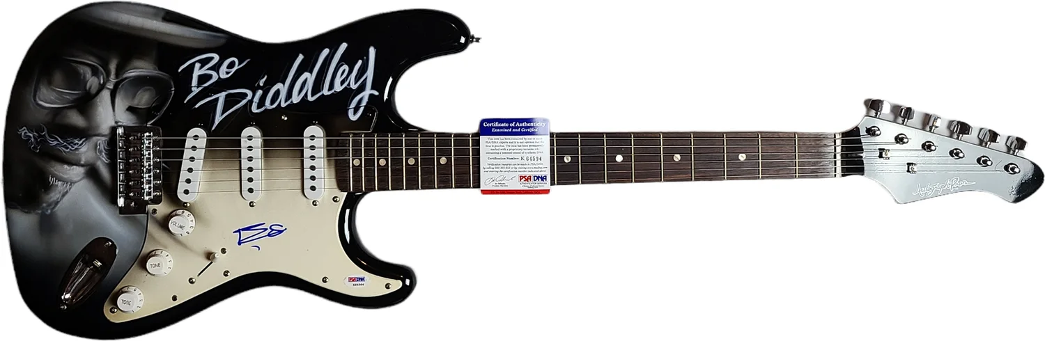 Bo Diddley Signed Autographed Hand Airbrushed 1:1 Guitar PSA, image 3