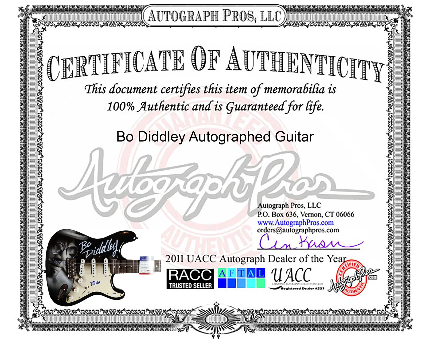 Bo Diddley Signed Autographed Hand Airbrushed 1:1 Guitar PSA, image 4