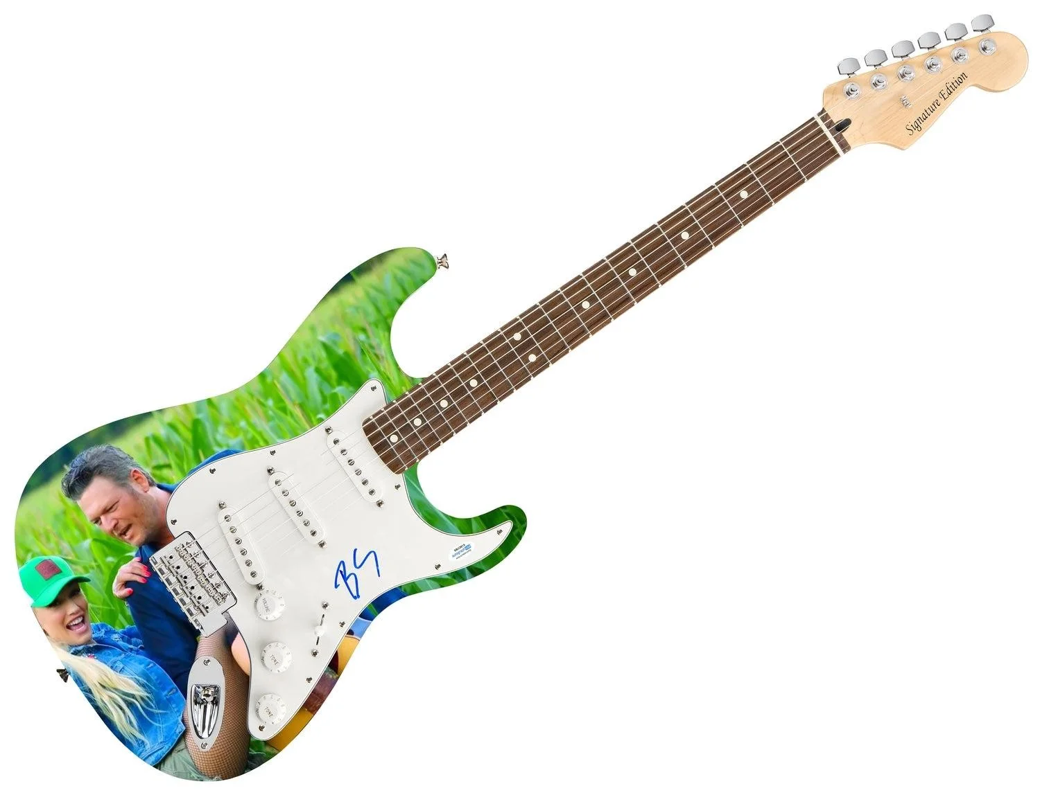Blake Shelton w No Doubt Gwen Signed Graphics Guitar ACOA, image 3